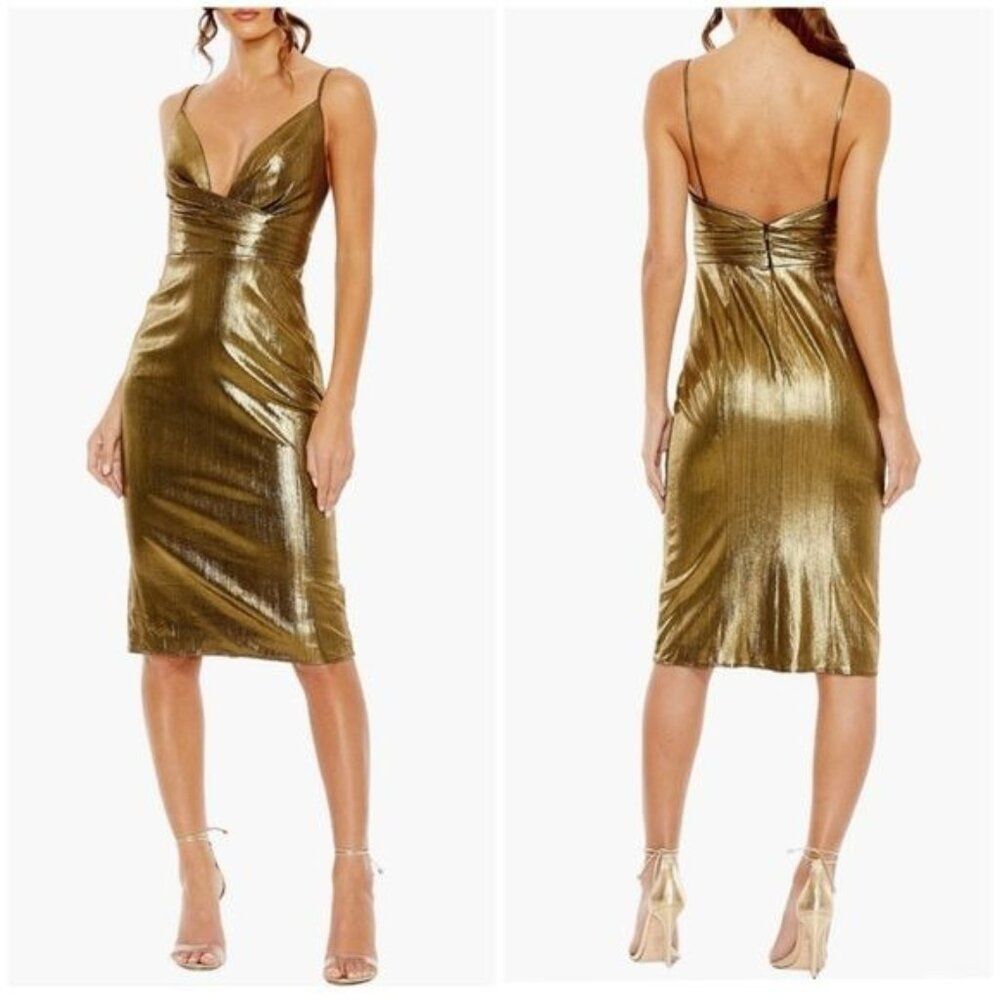 New IEENA for Mac Duggal Metallic Cocktail Dress in Gold Size 12
